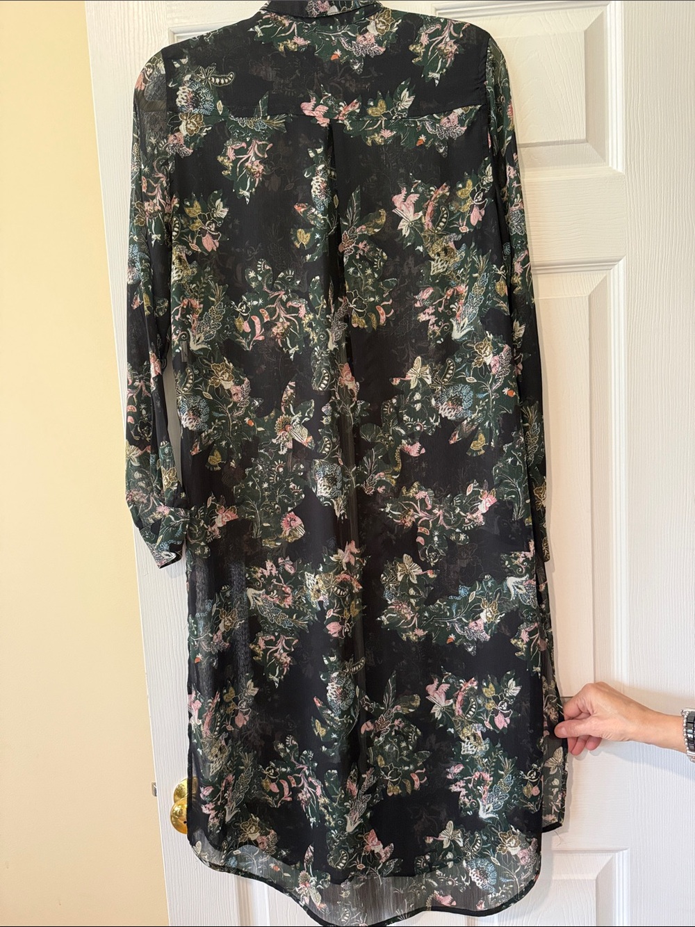 Zara Black Floral Long Sleeve Shirt Dress Size Small - Picture 5 of 6